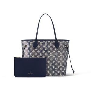LOUIS VUITTON NEVERFULL MM MONOGLAM JACQUARD NAVY BLUE NEW NWT W BOOK BAG PURSE